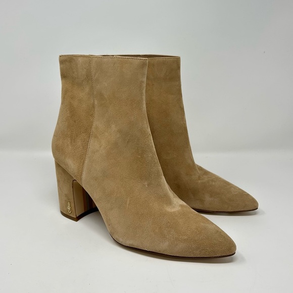 NEW Sam Edelman Hilty Suede Heeled Boots in Caramel - Picture 1 of 6